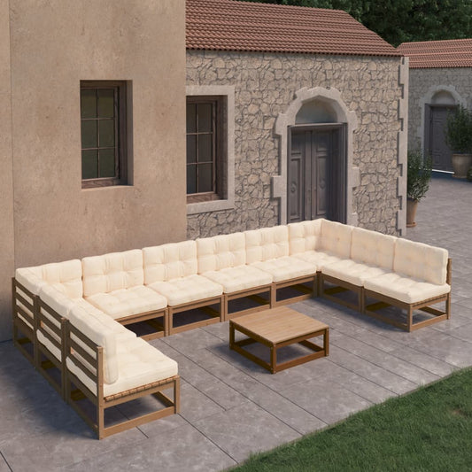 11-tlg. Garten-Lounge-Set mit Kissen Honigbraun Massivholz