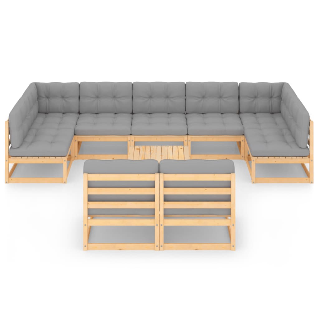 10-tlg. Garten-Lounge-Set mit Kissen Massivholz Kiefer