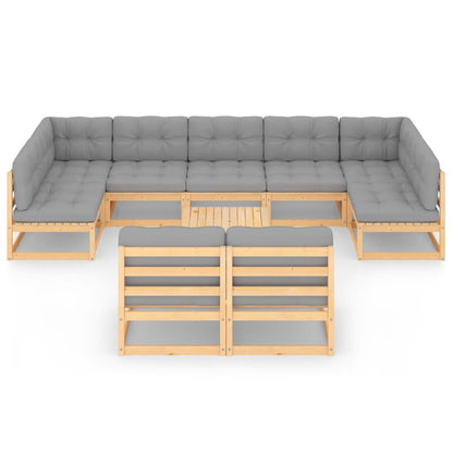 10-tlg. Garten-Lounge-Set mit Kissen Massivholz Kiefer