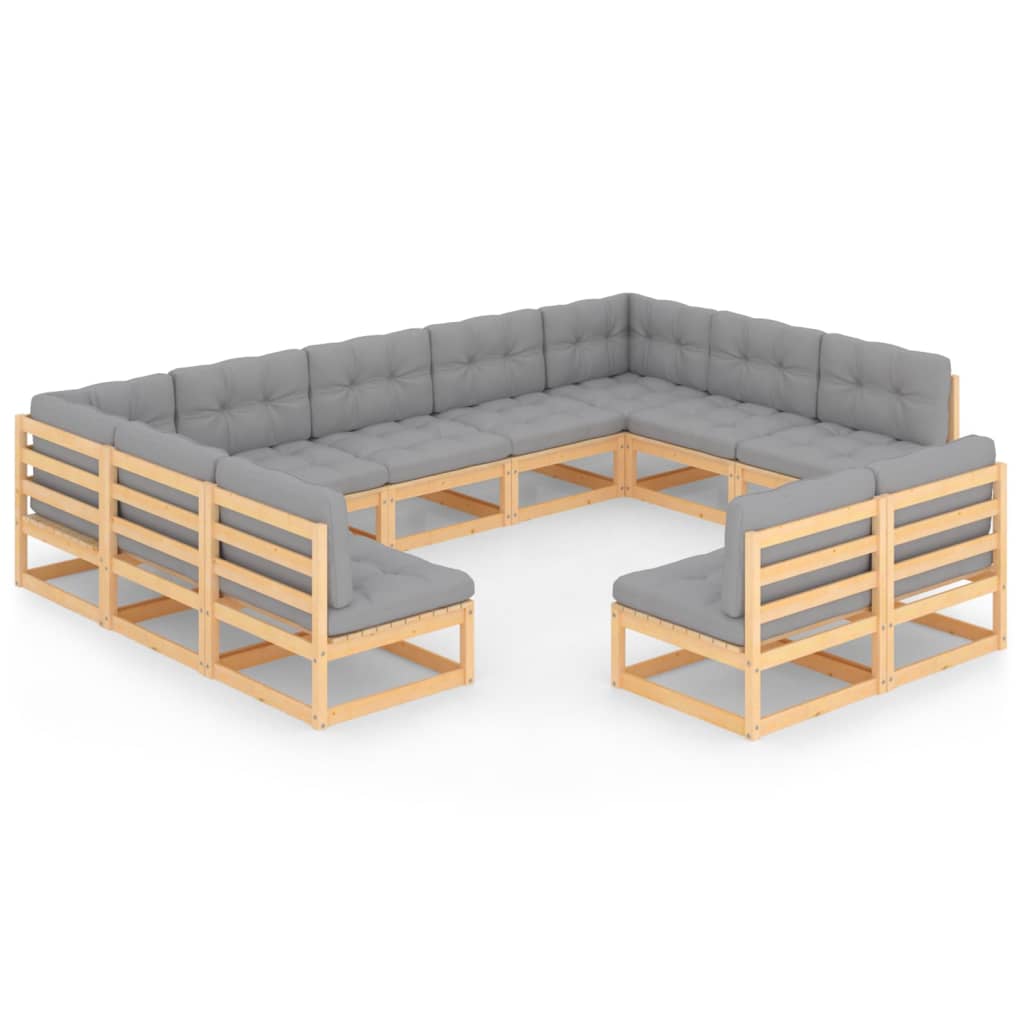 11-tlg. Garten-Lounge-Set mit Kissen Kiefer Massivholz