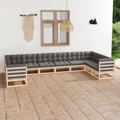 10-tlg. Garten-Lounge-Set mit Kissen Massivholz Kiefer