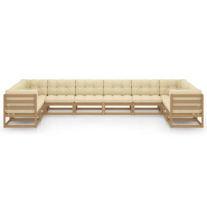 10-tlg. Garten-Lounge-Set mit Kissen Honigbraun Massivholz