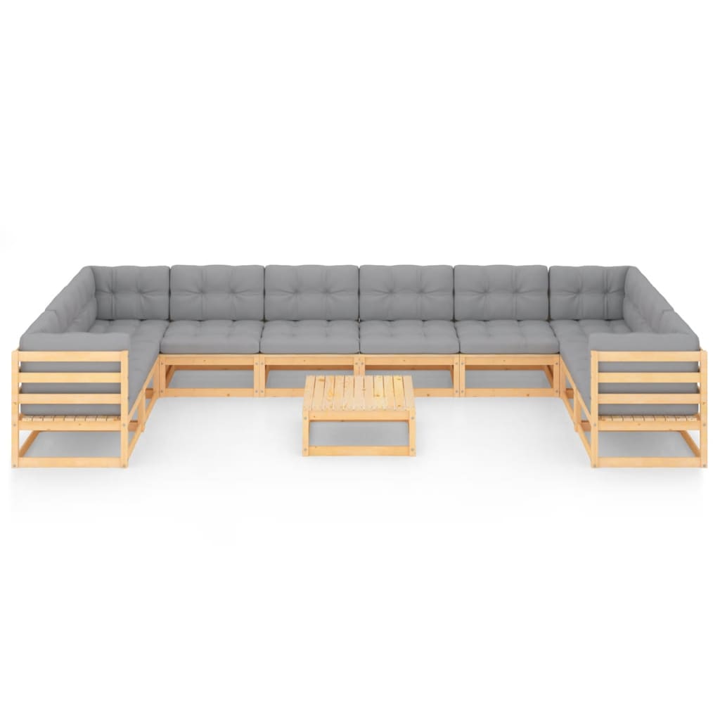 11-tlg. Garten-Lounge-Set mit Kissen Kiefer Massivholz