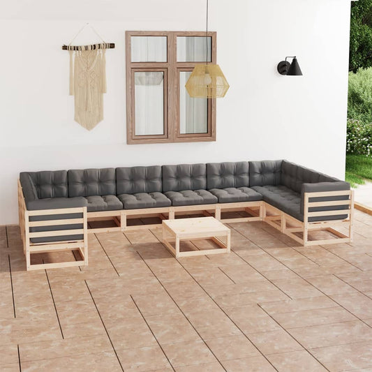 11-tlg. Garten-Lounge-Set mit Kissen Kiefer Massivholz