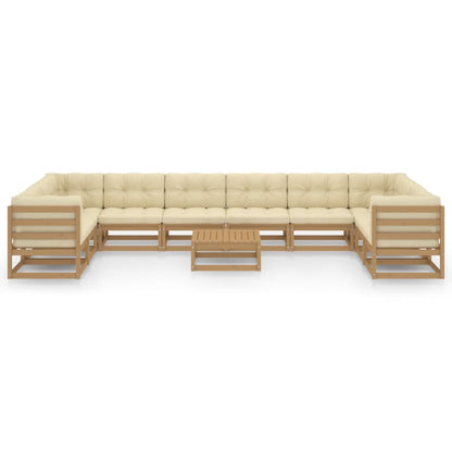 11-tlg. Garten-Lounge-Set mit Kissen Honigbraun Massivholz