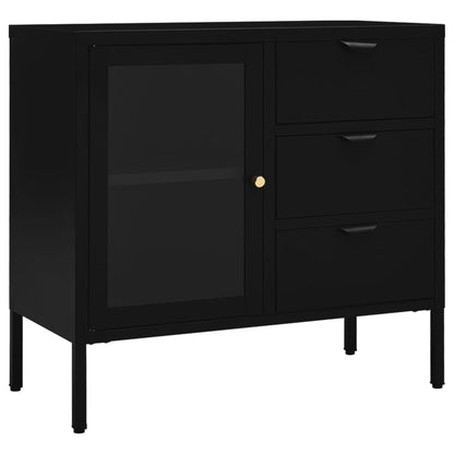 Sideboard Schwarz 75x35x70 cm Stahl und Hartglas