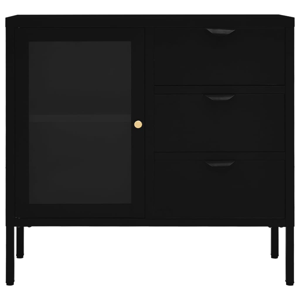 Sideboard Schwarz 75x35x70 cm Stahl und Hartglas