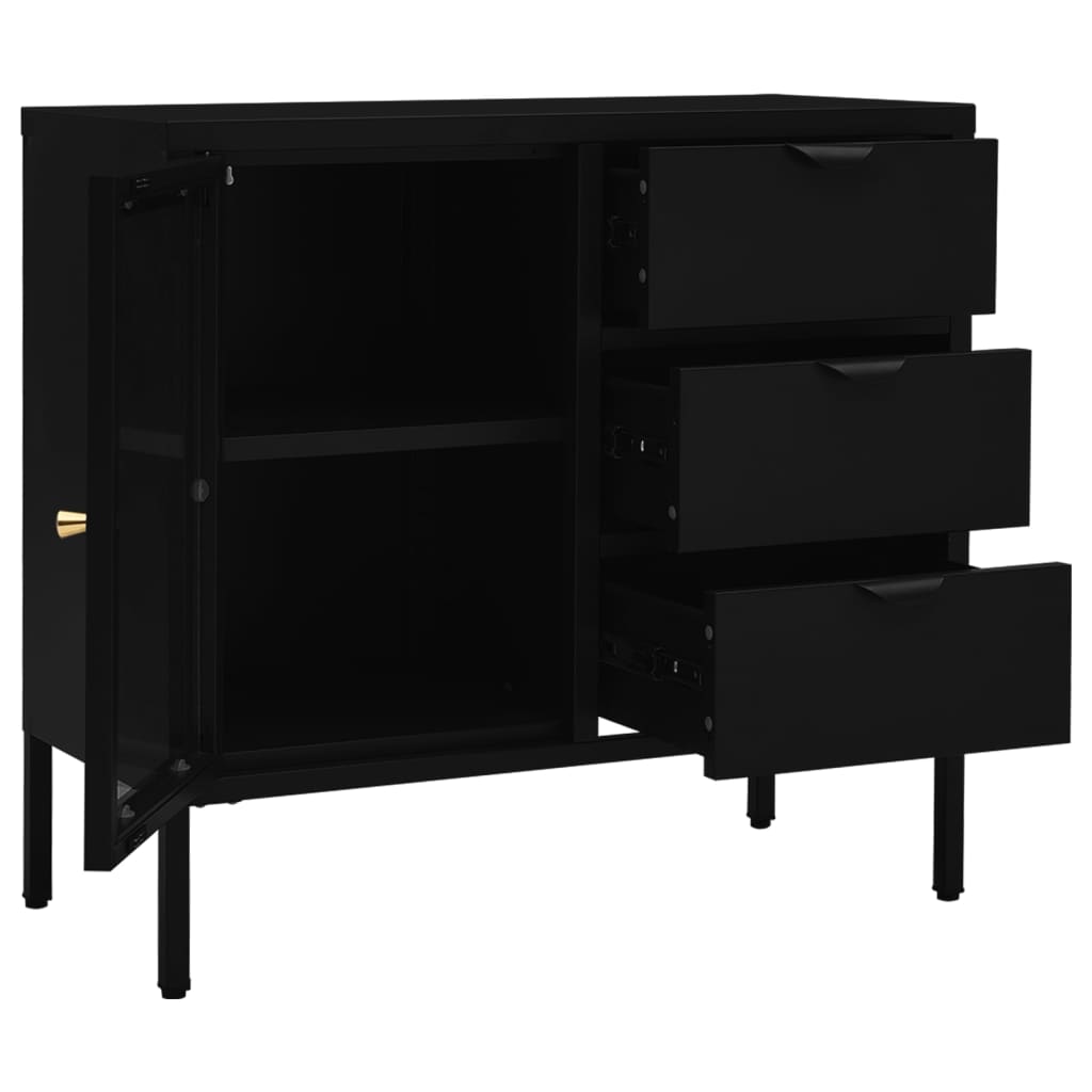 Sideboard Schwarz 75x35x70 cm Stahl und Hartglas