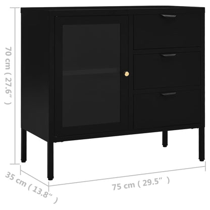 Sideboard Schwarz 75x35x70 cm Stahl und Hartglas