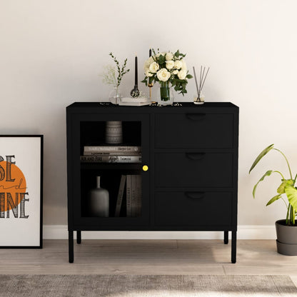 Sideboard Schwarz 75x35x70 cm Stahl und Hartglas