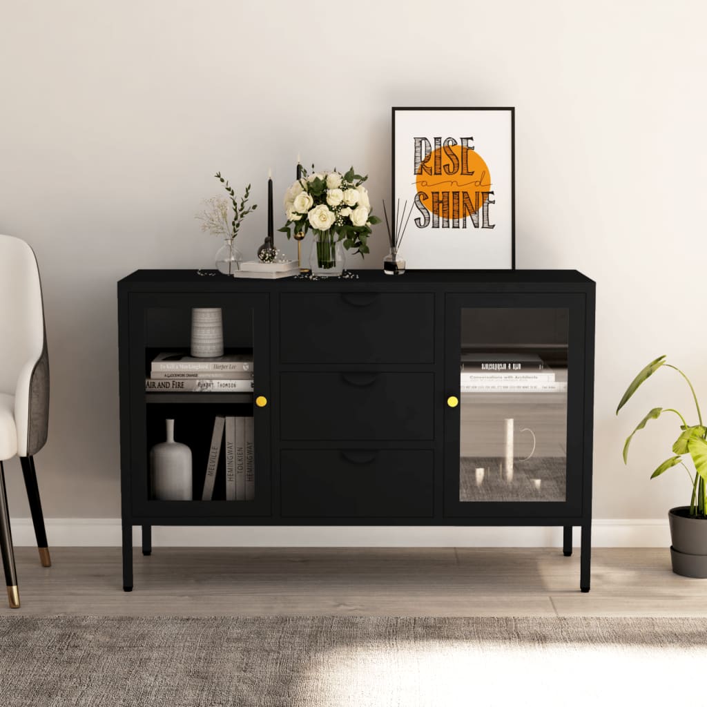 Sideboard Schwarz 105x35x70 cm Stahl und Hartglas