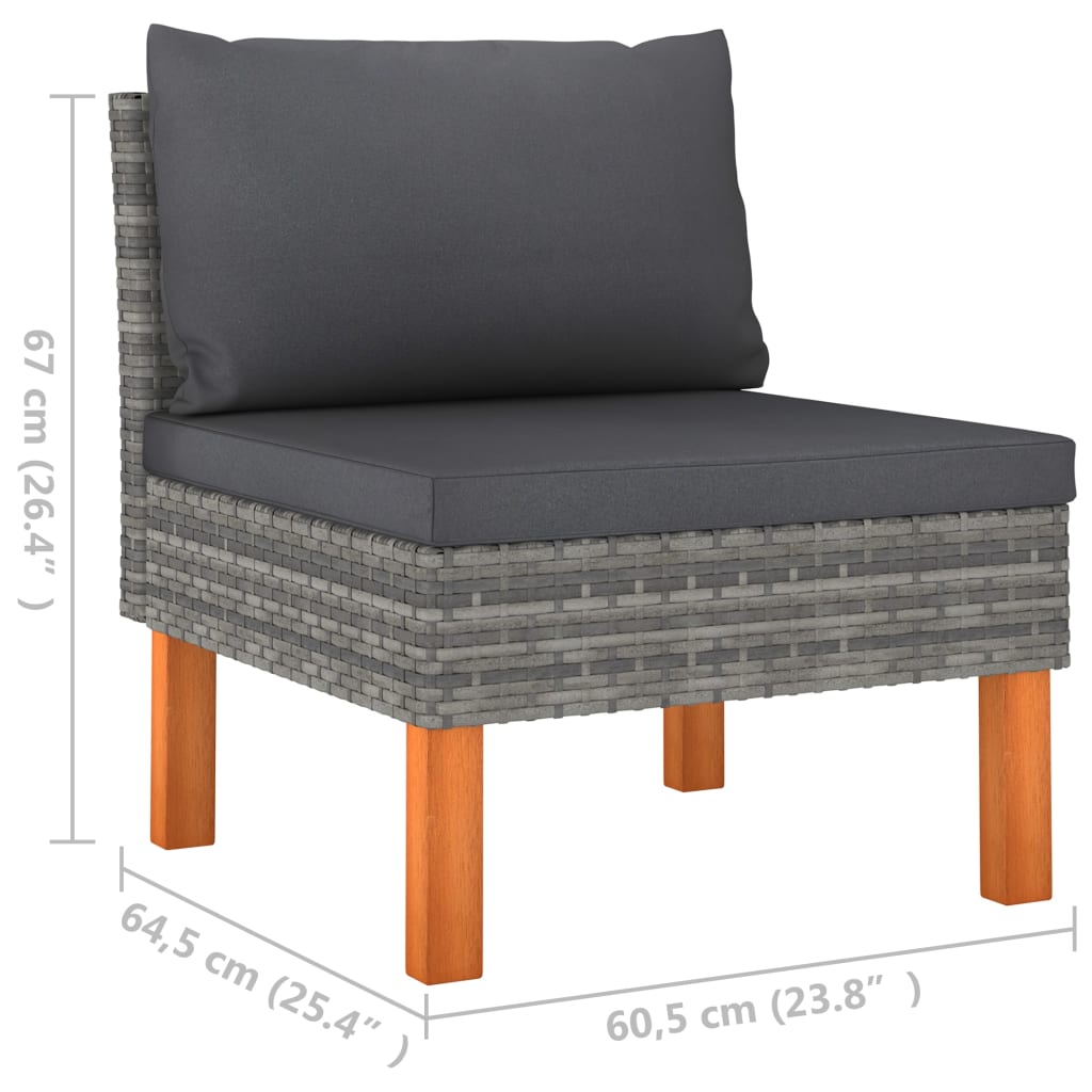 10-tlg. Garten-Lounge-Set Poly Rattan und Eukalyptusholz Grau