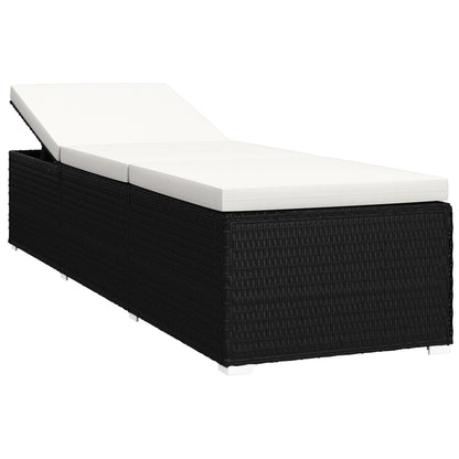 Sonnenliege mit Auflage und Teetisch Poly Rattan Schwarz