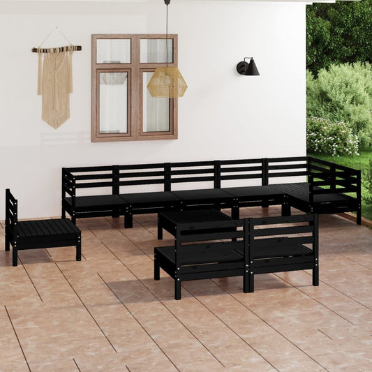 10-tlg. Garten-Lounge-Set Massivholz Kiefer Schwarz