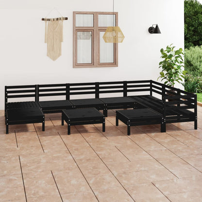 10-tlg. Garten-Lounge-Set Massivholz Kiefer Schwarz