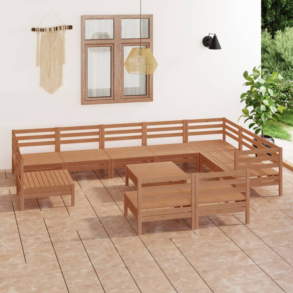 11-tlg. Garten-Lounge-Set Massivholz Kiefer Honigbraun