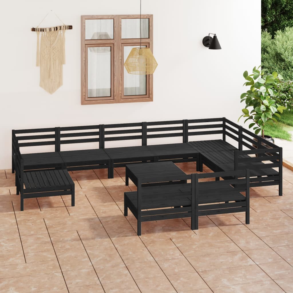 11-tlg. Garten-Lounge-Set Massivholz Kiefer Schwarz