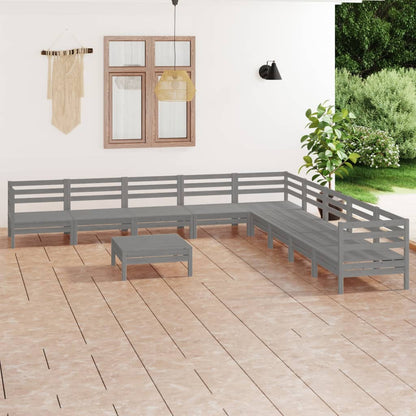 10-tlg. Garten-Lounge-Set Massivholz Kiefer Grau