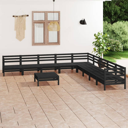 10-tlg. Garten-Lounge-Set Massivholz Kiefer Schwarz