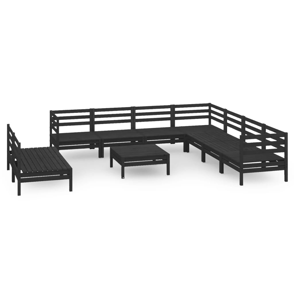 10-tlg. Garten-Lounge-Set Massivholz Kiefer Schwarz