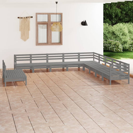 11-tlg. Garten-Lounge-Set Massivholz Kiefer Grau