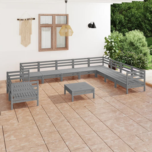 11-tlg. Garten-Lounge-Set Massivholz Kiefer Grau