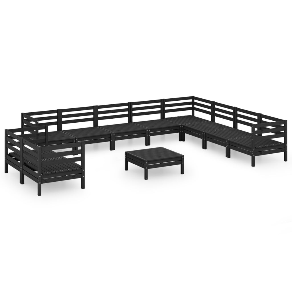 11-tlg. Garten-Lounge-Set Massivholz Kiefer Schwarz