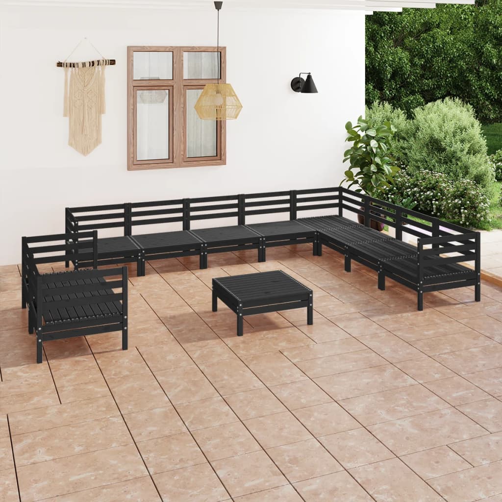 11-tlg. Garten-Lounge-Set Massivholz Kiefer Schwarz