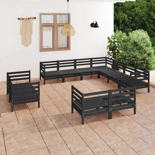 11-tlg. Garten-Lounge-Set Massivholz Kiefer Schwarz