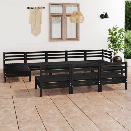 10-tlg. Garten-Lounge-Set Schwarz Massivholz Kiefer