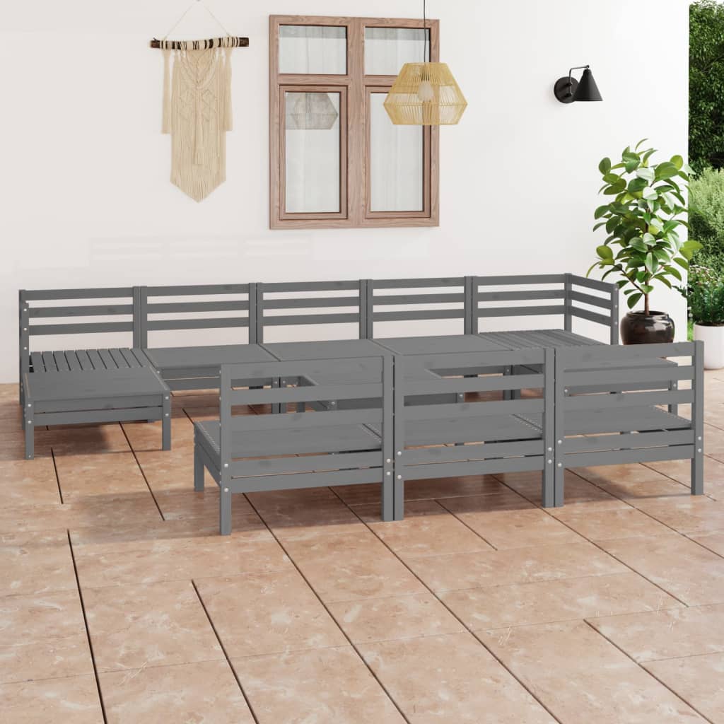 11-tlg. Garten-Lounge-Set Grau Massivholz Kiefer