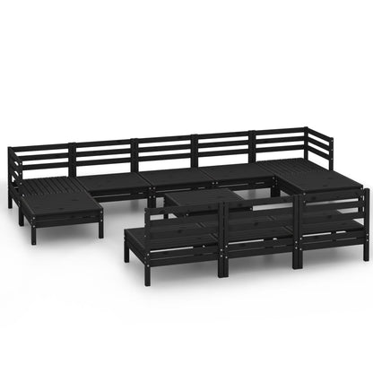 11-tlg. Garten-Lounge-Set Schwarz Massivholz Kiefer