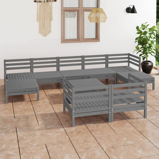 10-tlg. Garten-Lounge-Set Grau Massivholz Kiefer