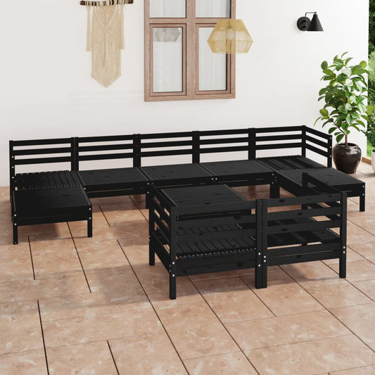 10-tlg. Garten-Lounge-Set Schwarz Massivholz Kiefer