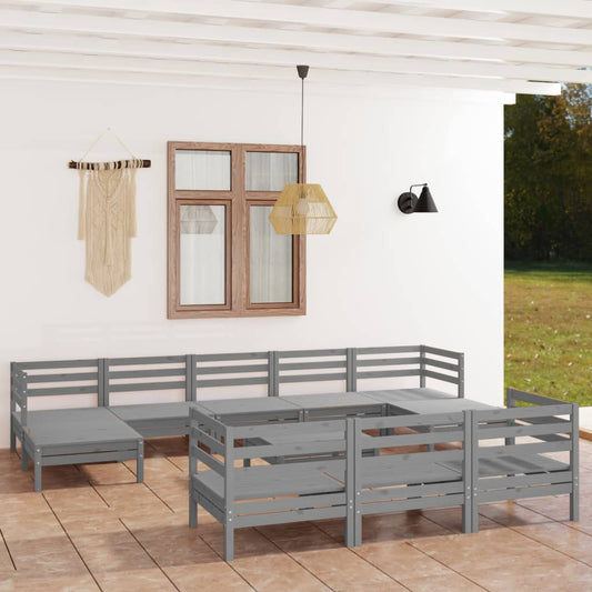 11-tlg. Garten-Lounge-Set Grau Massivholz Kiefer