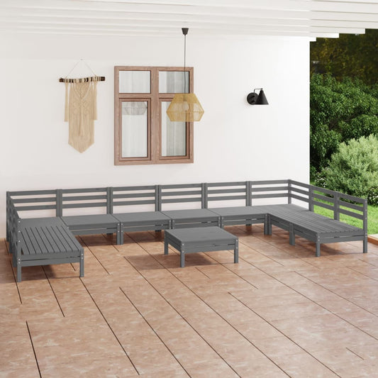 11-tlg. Garten-Lounge-Set Grau Massivholz Kiefer