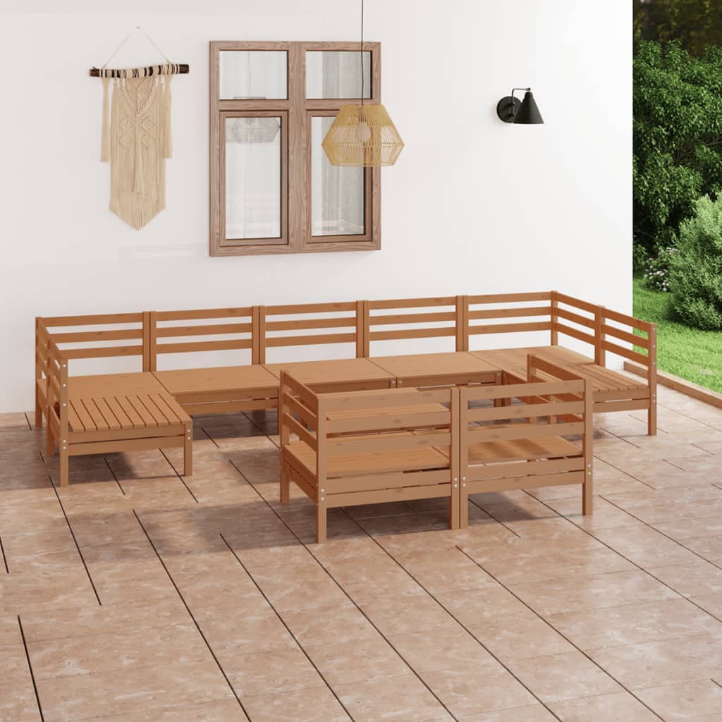 10-tlg. Garten-Lounge-Set Honigbraun Massivholz Kiefer