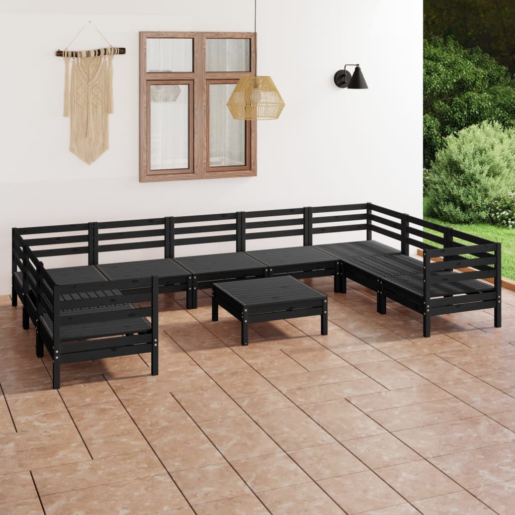 10-tlg. Garten-Lounge-Set Schwarz Massivholz Kiefer