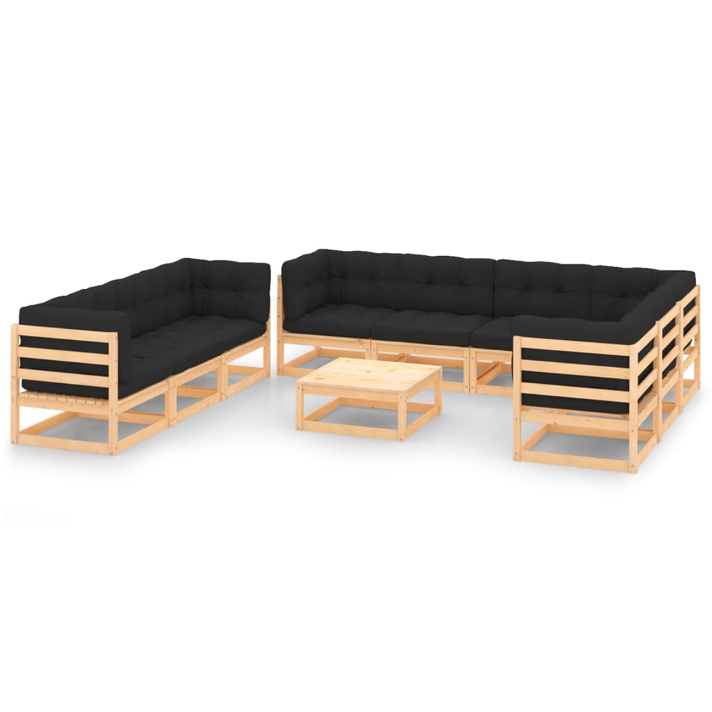 10-tlg. Garten-Lounge-Set mit Kissen Massivholz Kiefer