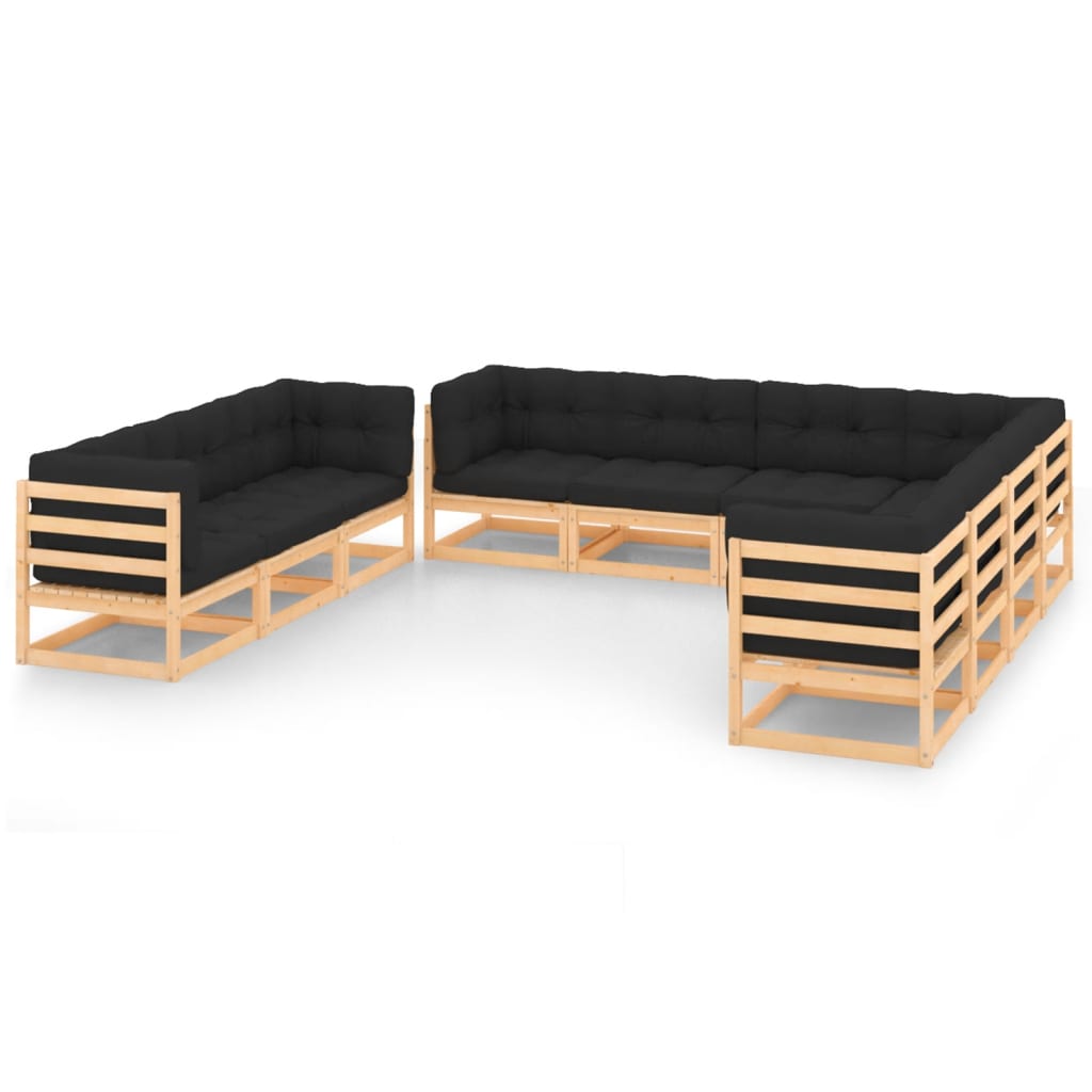 10-tlg. Garten-Lounge-Set mit Kissen Massivholz Kiefer