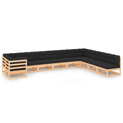 10-tlg. Garten-Lounge-Set mit Kissen Massivholz Kiefer