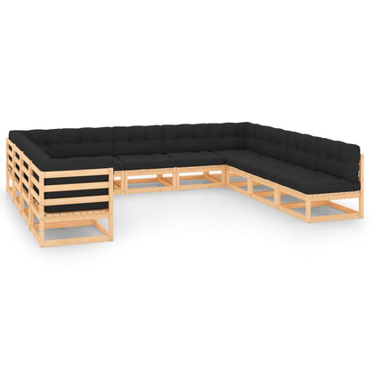 11-tlg. Garten-Lounge-Set mit Kissen Massivholz Kiefer