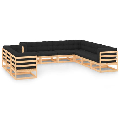 10-tlg. Garten-Lounge-Set mit Kissen Massivholz Kiefer