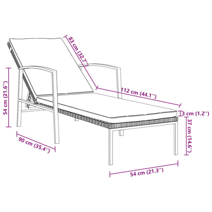 Sonnenliege mit Auflage Poly Rattan Schwarz