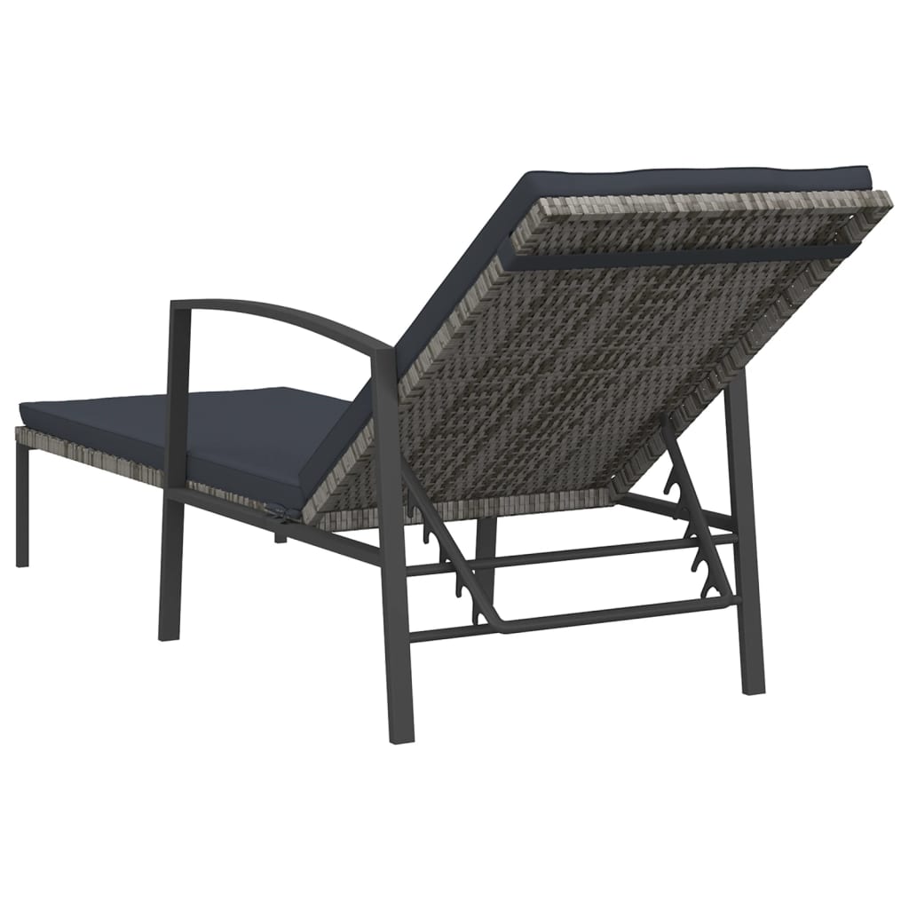 Sonnenliege mit Auflage Poly Rattan Grau