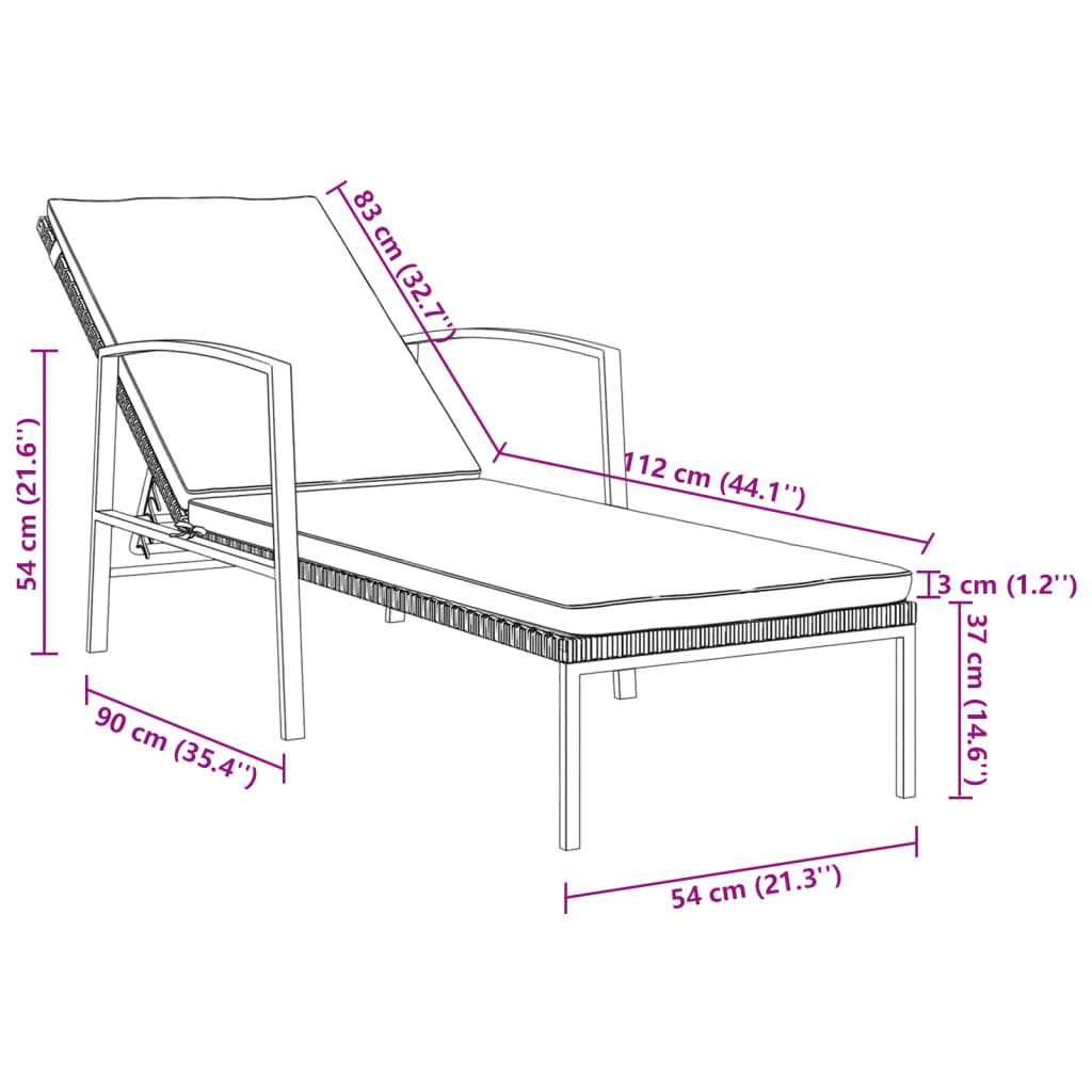 Sonnenliege mit Auflage Poly Rattan Grau