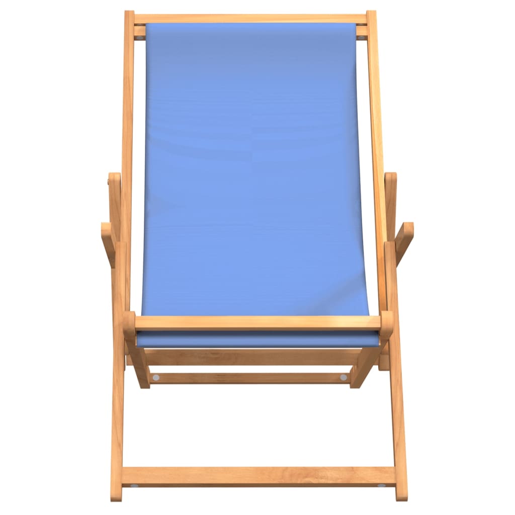 Strandstuhl Klappbar Massivholz Teak Blau