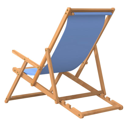 Strandstuhl Klappbar Massivholz Teak Blau