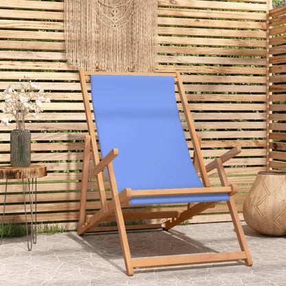 Strandstuhl Klappbar Massivholz Teak Blau