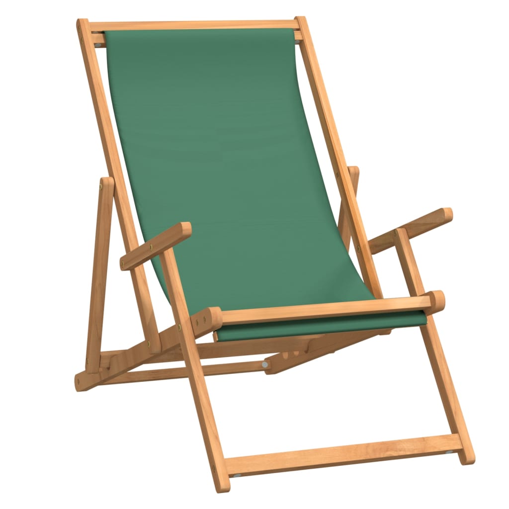 Strandstuhl Klappbar Massivholz Teak Grün